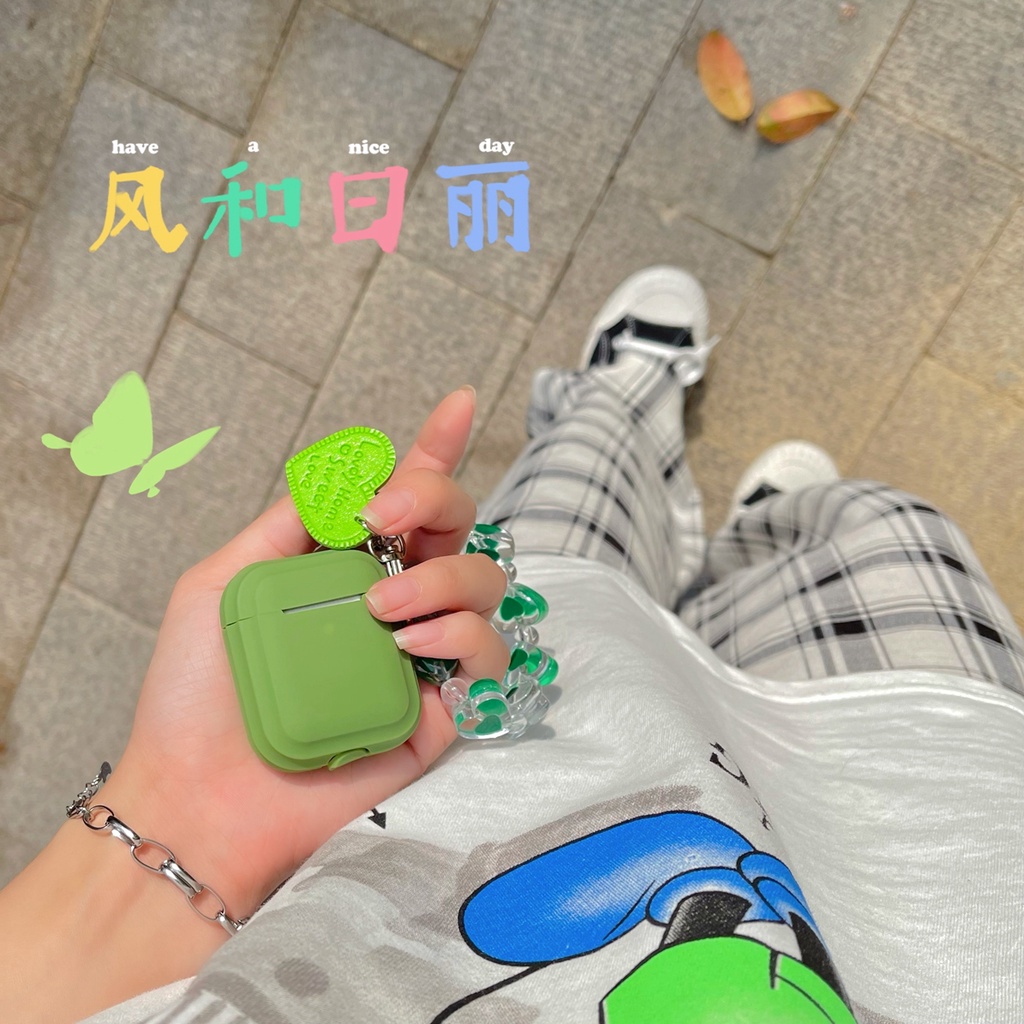 Vỏ Bảo Vệ Hộp Sạc Tai Nghe Airpods 1 / 2 / Pro Bằng Tpu Mềm Màu Kẹo Phối Dây Đeo Tay Xinh Xắn
