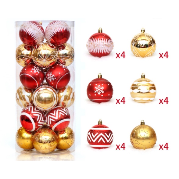 Hộp 24 quả châu 6cm trang trí cây thông Noel, trang trí giáng sinh Ánh Kim