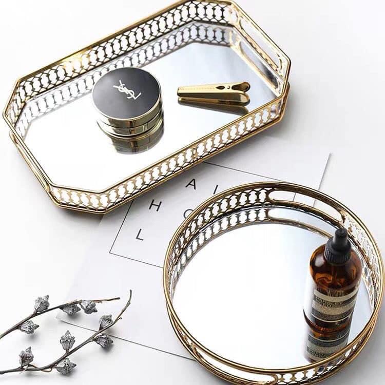 Khay decor kim loại mặt tráng gương - Khay đựng mỹ phẩm - Khay đựng trang sức - Khay úp cốc