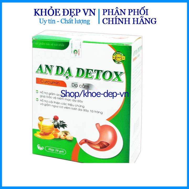 Curcumin An Dạ Detox- Giúp Giảm Nhanh Các Triệu Chứng Viêm Đau Dạ Dày, Viêm Loét Dạ Dày,Tá Tràng-Hộp 20 gói