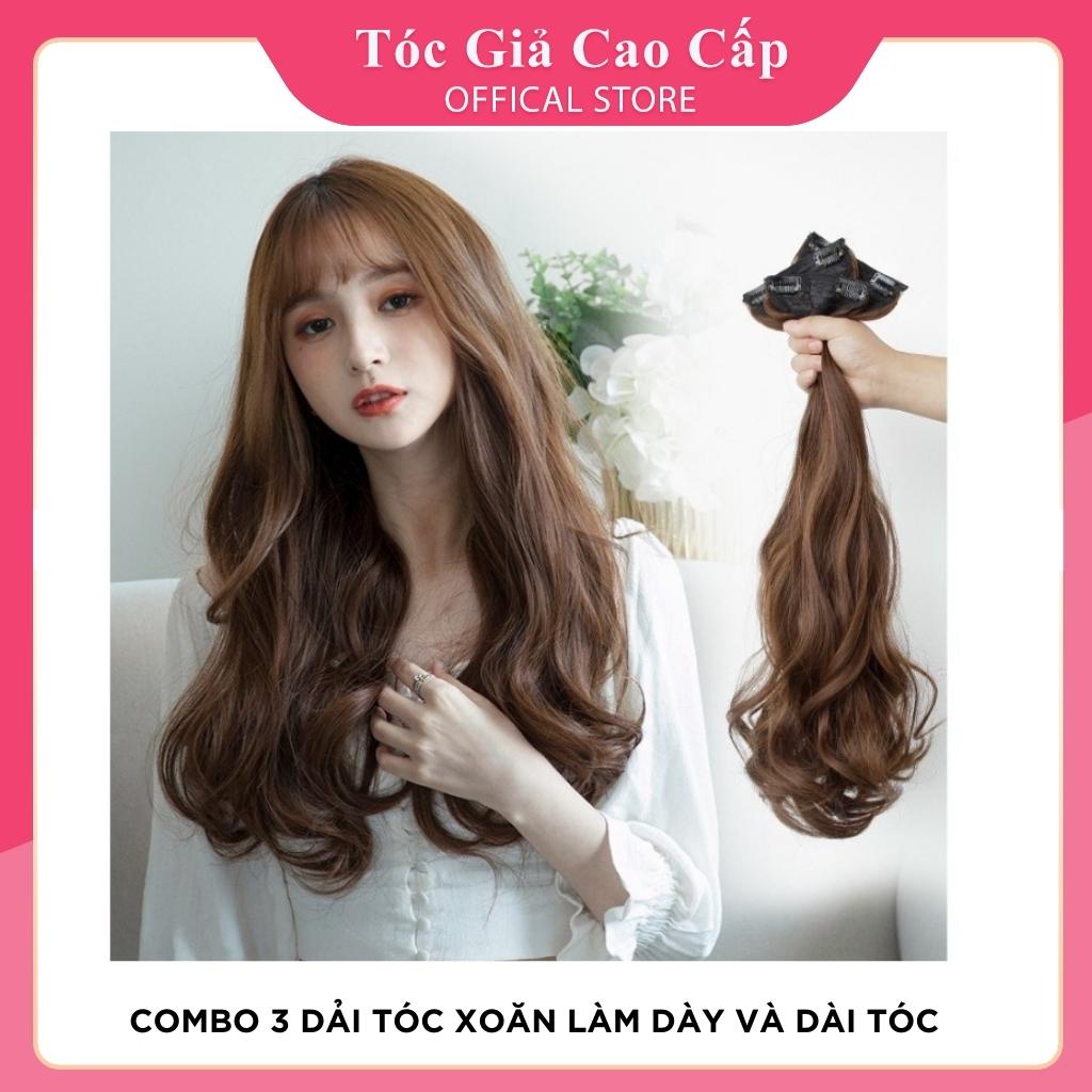 45cm và 60cm, Tóc giả kẹp xoăn sét gồm 3 dải kẹp phồng chân tóc, sợi tơ cao cấp