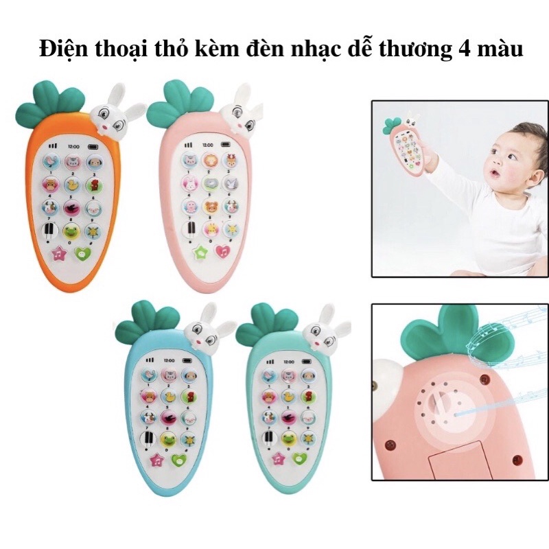 Điện thoại đồ chơi,cà rốt thỏ đáng yêu, phát nhạc kèm pin và dây đeo cho bé