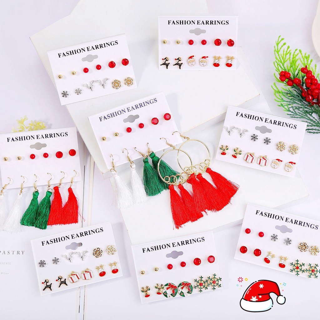 Set 6 Đôi Bông Tai Chủ Đề Giáng Sinh Thời Trang Dành Cho Nữ|Khuyên Tai Kim Loại Thời Trang Cá Tính|Phụ Kiện Trang Trí Nội Thất Xinh Xắn Chất Lượng