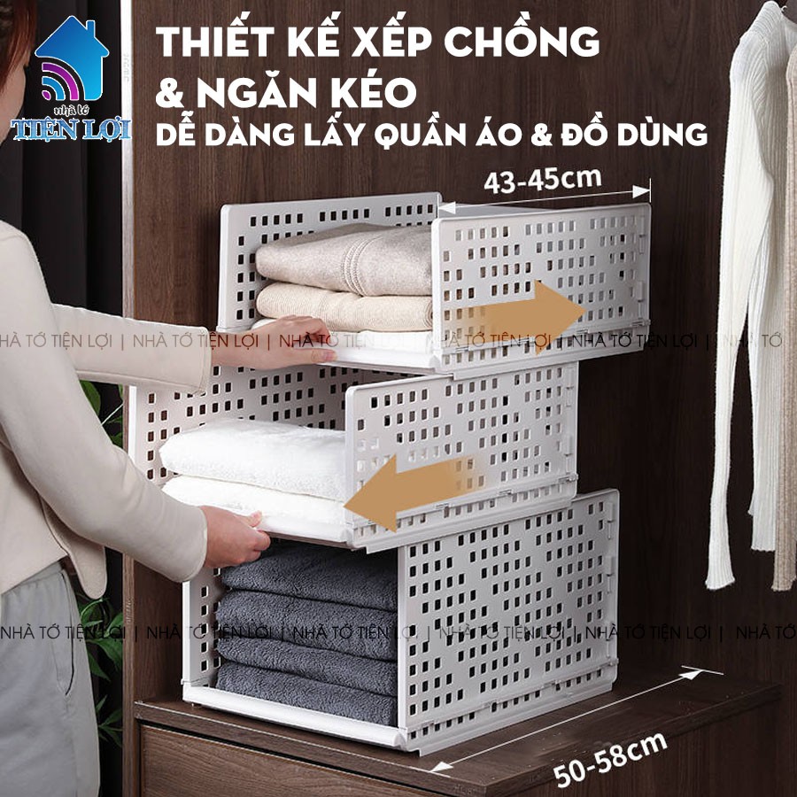 Kệ chia vách ngăn tủ, khay xếp quần áo gấp gọn đa năng, chồng lên kéo ra kéo vào tiện lợi cho tủ quần áo | VIMORA