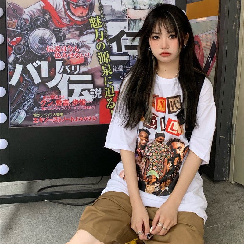 Áo thun tay ngắn cổ tròn dáng rộng in hình nhân vật retro thời trang unisex 77