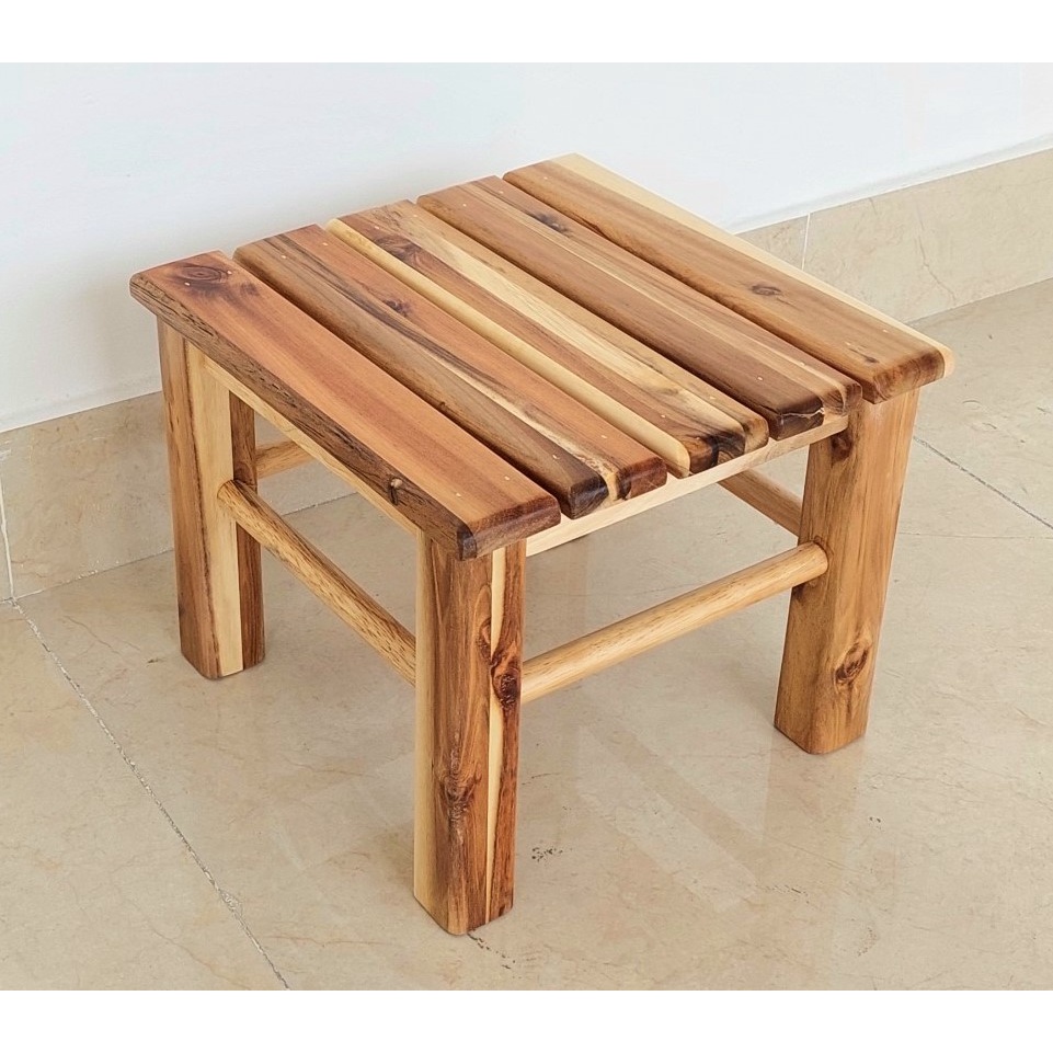 Ghế Đôn Gỗ Vuông Cao 24.5cm, Ghế Cafe Phố, Ghế Gỗ Vuông Tròn - Hàng VN Xuất Khẩu