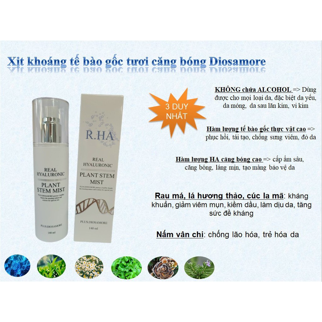 Xịt khoáng Tế Bào Gốc Siêu Cấp Ẩm Phục Hồi Da R.HA Laksmira Real Hyaluronic Plant Steam Mist | BigBuy360 - bigbuy360.vn