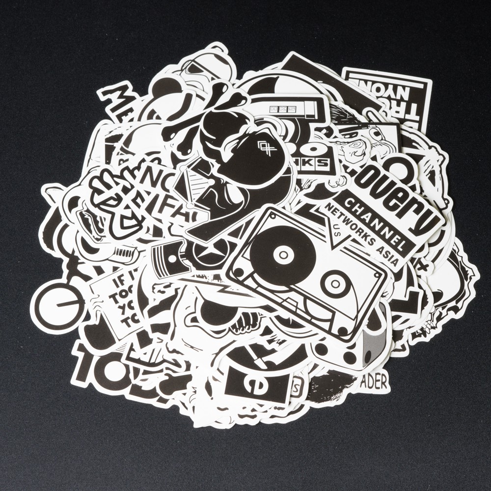 Bộ 10 20 50 sticker trắng đen black white stickers cao cấp trang trí Vali Laptop Mũ Bảo Hiểm Xe Máy Xe Đạp Đàn