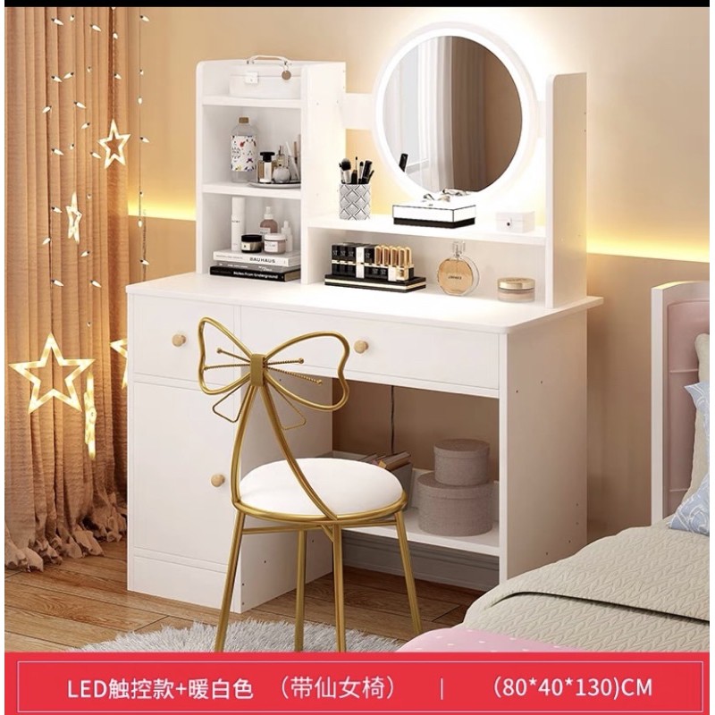 Bàn trang điểm phong cách hiện đại có đèn led tặng kem ghế nơ (hàng có sẵn)