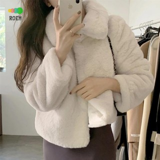 Áo Khoác Lông Dáng Rộng Màu Trơn Kiểu Hàn Quốc Thời Trang Mùa Đông Ấm Áp