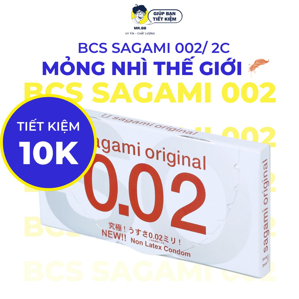 Bao cao su Sagami 0.02 siêu mỏng chính hãng 2 chiếc, không màu, không mùi, dùng được cho người kích ứng cao su Mr.BB