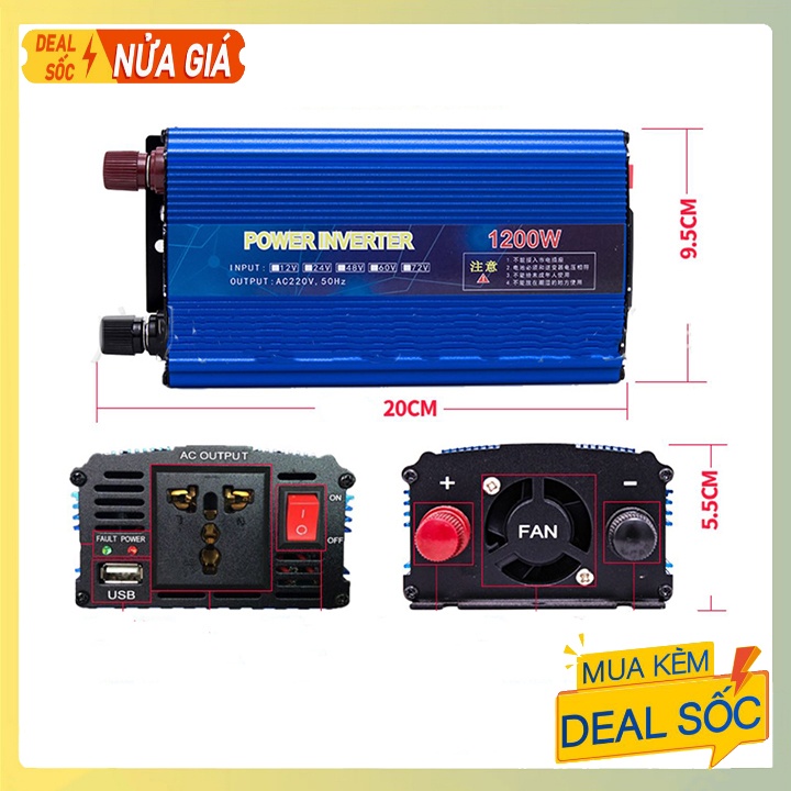 Bộ Đổi Nguồn 12V Lên 220V 1200W