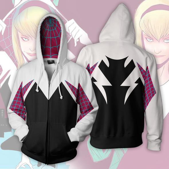 Áo khoác hoodie in hình Spider Gwen zip