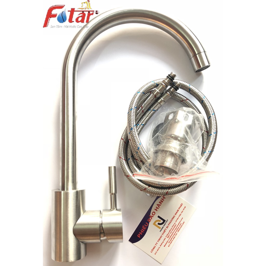 [VÒI TRÒN NƯỚC MẠNH] Vòi Rửa Chén Bát Nóng Lạnh INOX 304 N4002 Fotar Quay 360 độ dùng được 2 hộc chậu và 2 dây VÒI SỐ 6 | BigBuy360 - bigbuy360.vn