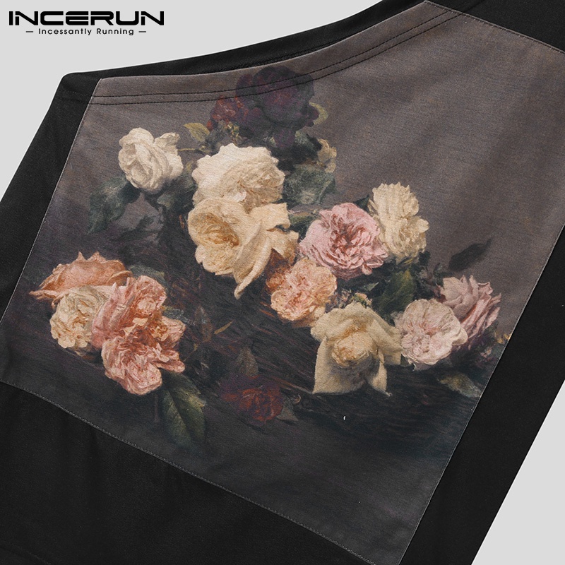 Áo INCERUN không tay in họa tiết hoa thời trang cho nam
