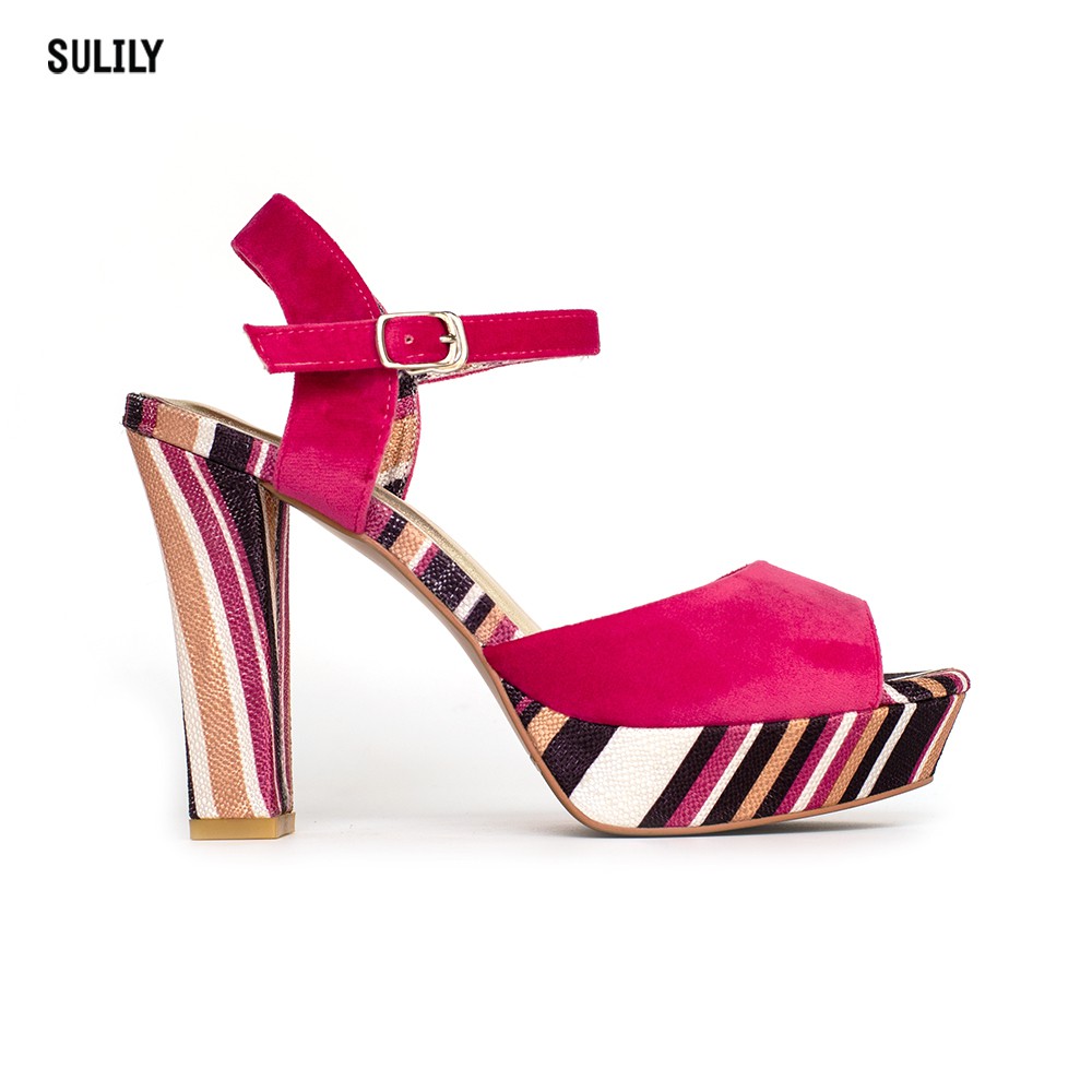 Giày Sandal Đúp Gót Vuông Nhung Sulily SDV1-IV18PINK