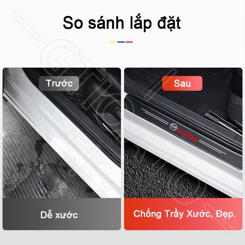 GTIOATO Cho Nissan Almera Sợi Carbon Dán Xe Dán Cửa ô Tô DáN  ̂́Ng XưỚC Ô Tô Bảo Vệ Bậc Cửa Và Dán Cốp Xe Hơi Phụ KiệN Ô Tô