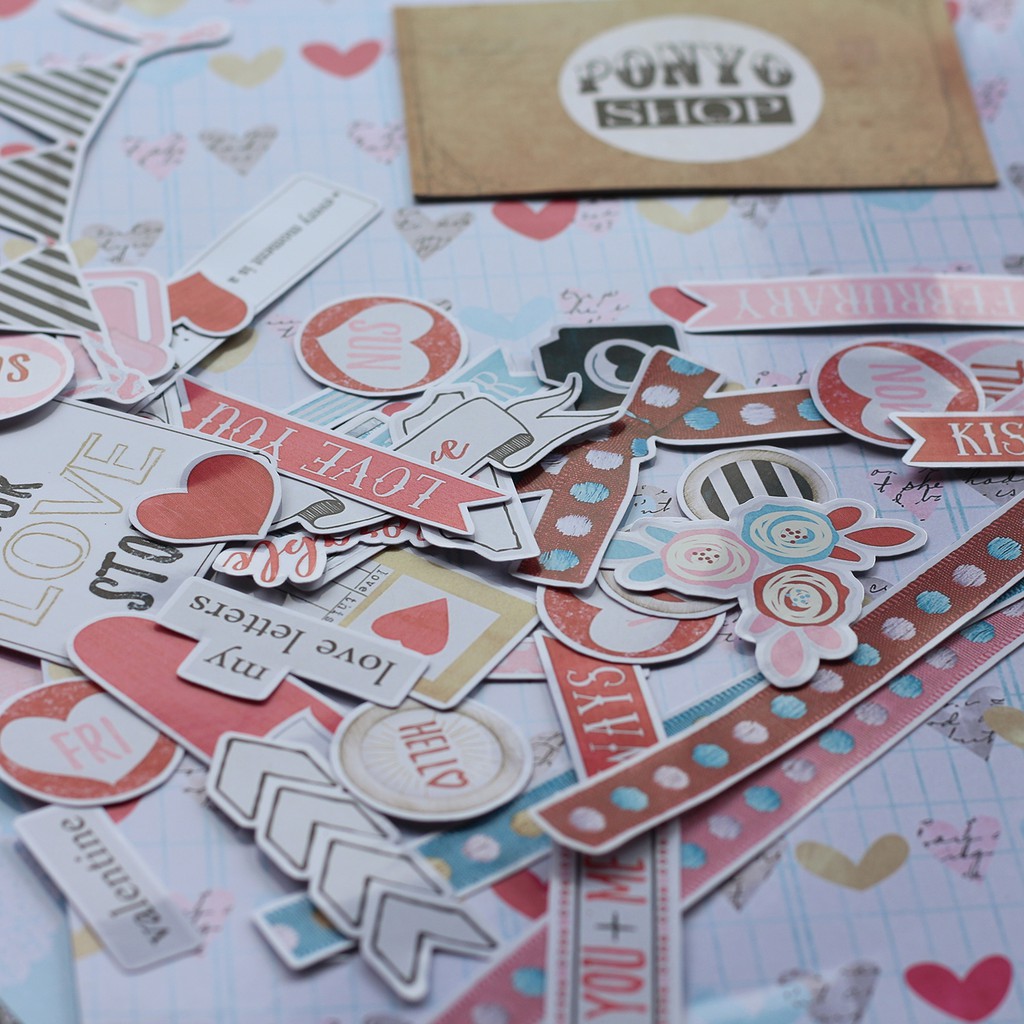 [CÓ SẴN] Kit trang trí Scrapbook For the love ❤ (Giấy họa tiết + Set sticker cắt sẵn)