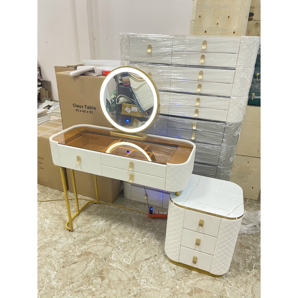 Bàn phấn phong cách Châu Âu ⚡ CAM KẾT CHẤT LƯỢNG ⚡ Bàn trang điểm mặt kính cường lực tab vuông - tròn