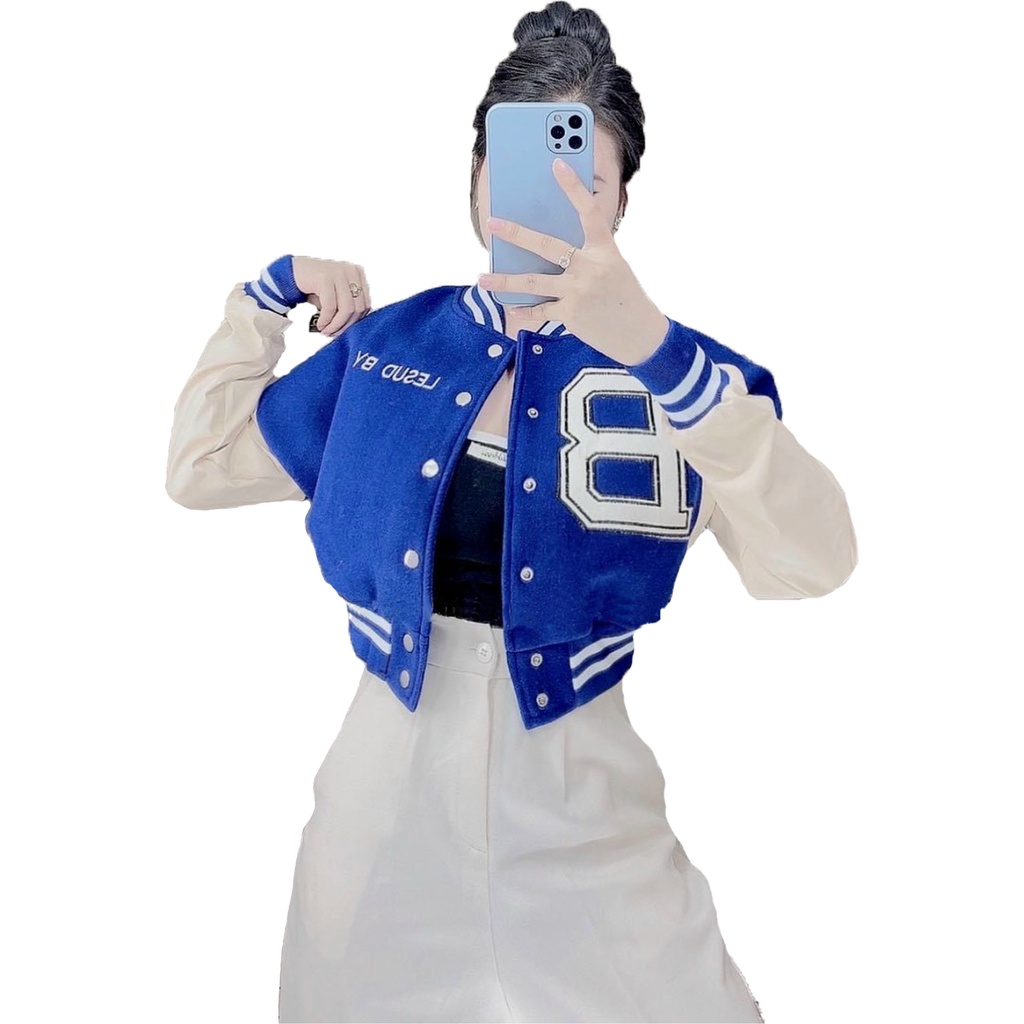 Áo khoác bomber nữ form ngắn croptop vải nỉ lót bông Thêu chữ B nhiều màu cá tính ❤️ Áo khoác nữ phong cách Ulzzang D032