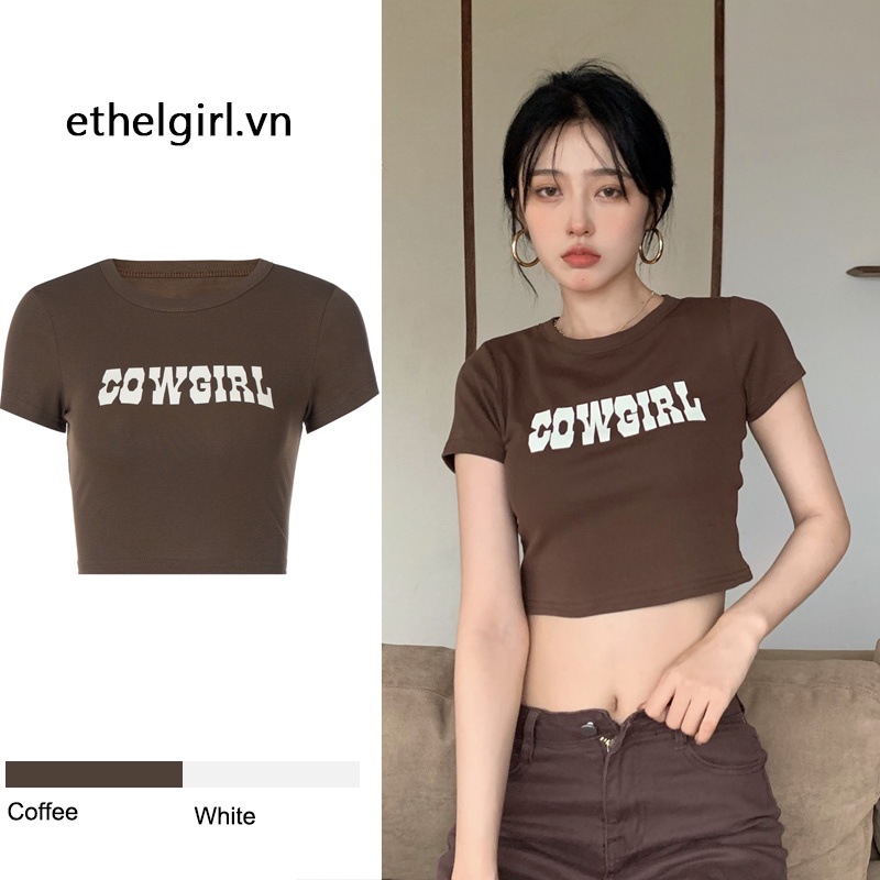 Áo Croptop Ngắn Tay In Họa Tiết Xinh Xắn Theo Phong Cách retro Dành Cho Nữ