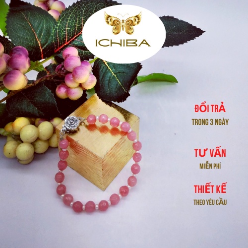 Vòng tay chuỗi hạt màu hồng 6mm phối thời trang