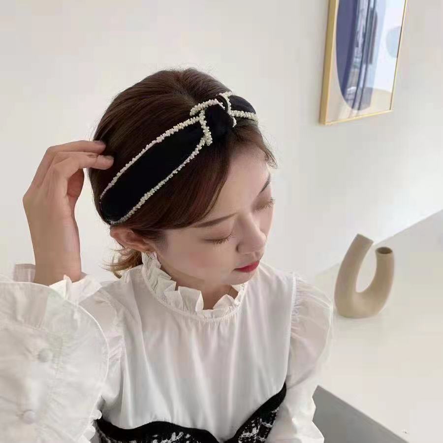 Băng đô bờm cài tóc đen viền ren trắng thời trang Hàn Quốc siêu xinh, Lémi Accessories