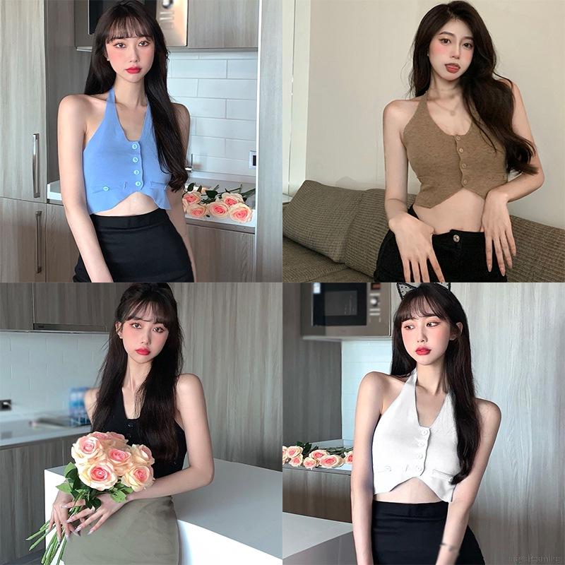 Áo hai dây vải len hở rốn gợi cảm thời trang cho nữ