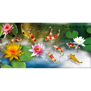 Tranh dán tường  VTC 3D Phong thủy cửu ngư quần hội UD0026 kim sa