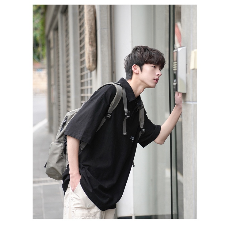 Áo polo Tay Ngắn Dáng Rộng In Họa Tiết Thời Trang Hàn Quốc Trẻ Trung Cho Nam