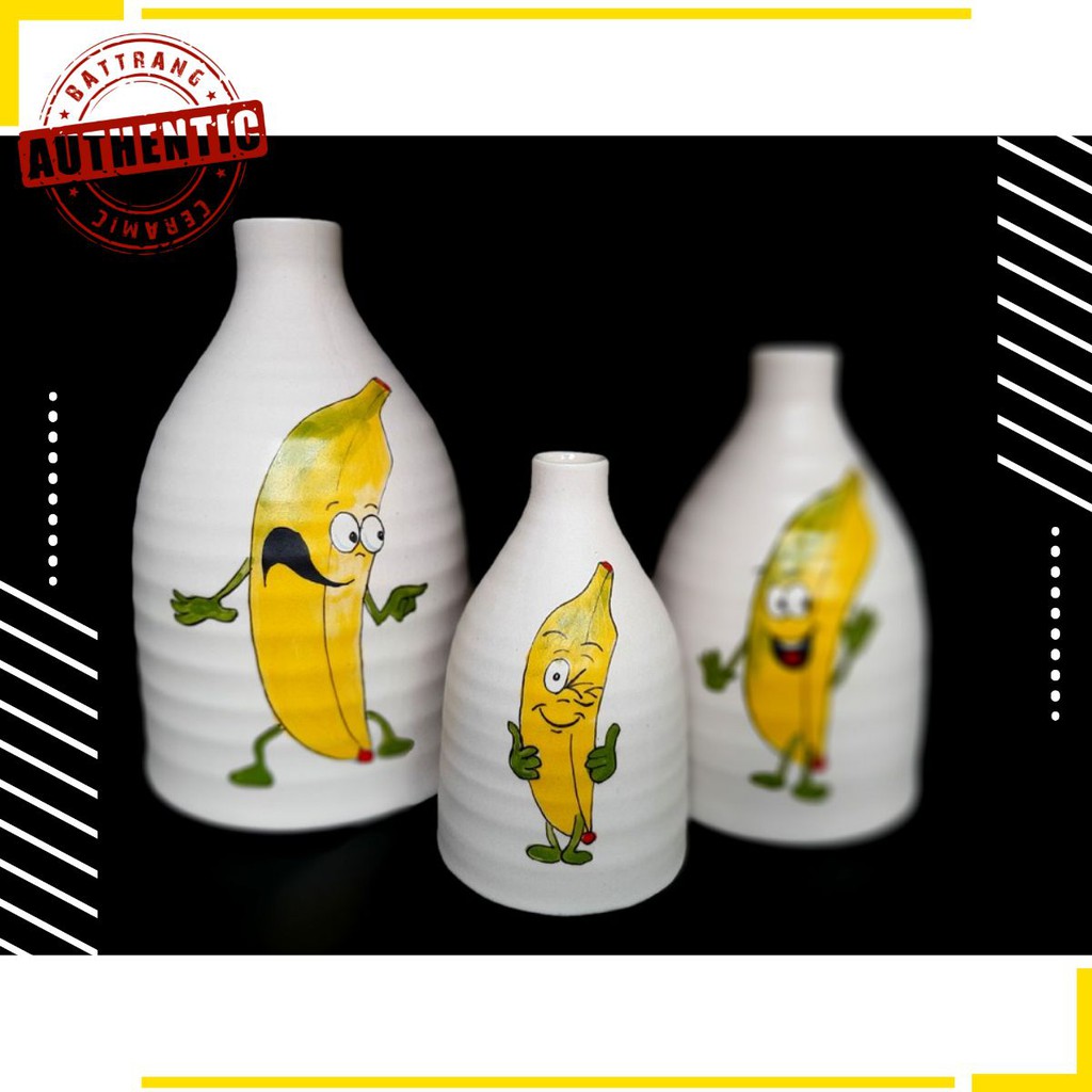 BANANA VASE SET/ BỘ BÌNH CHUỐI TRANG TRÍ NHÀ CỬA, SẢN PHẨM VẼ TAY THỦ CÔNG TẠI XƯỞNG GỐM SỨ AUTHENTIC BAT TRANG