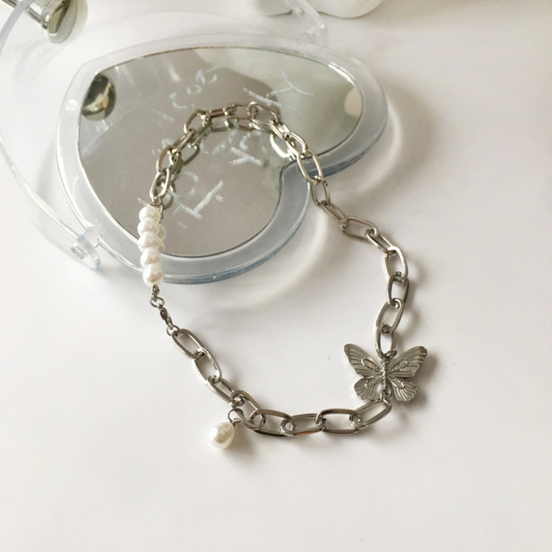 Flgo Vòng cổ Chuỗi Xương Đòn Mặt Bướm Đính Ngọc Trai Thời Trang