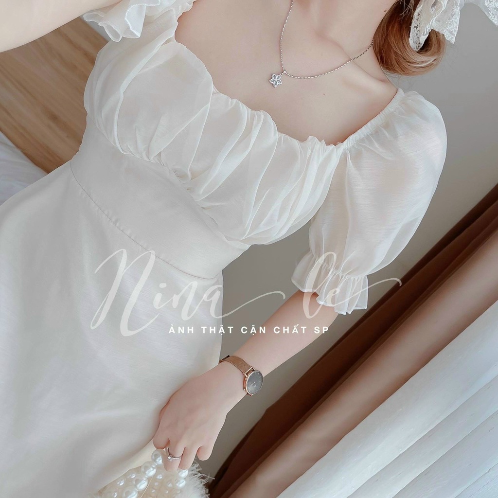 Đầm Cổ Vuông Tay Phồng Thiết Kế Dự Tiệc , Đi Chơi Sang Chảnh Chất Liệu Voan Mềm Mại Nhẹ Nhàng Thời Trang Nữ Minh Phúc
