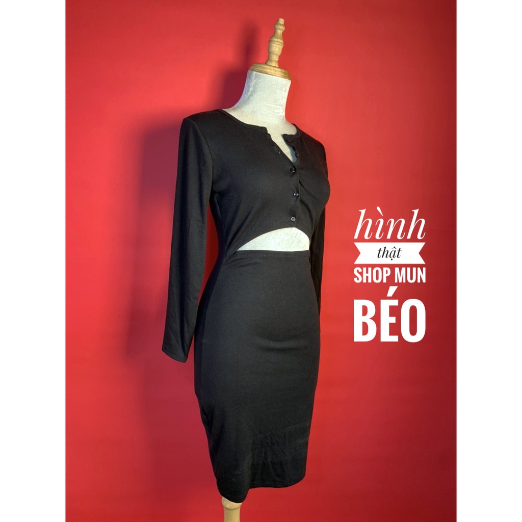 [MẪU MỚI] Đầm Body Tay Dài Khoét Eo Cúc Ngực Cài Thích Hợp Mặc Đi Tiệc Đi Làm Đi Chơi | BigBuy360 - bigbuy360.vn