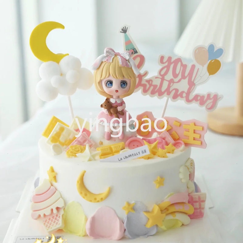 Phụ Kiện Trang Trí Bánh Kem Hình Bé Gái Hoạt Hình Dễ Thương