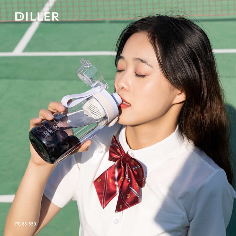 Bình nước DILLER D63 400 ml/ 550ml bằng PC không chứa BPA có lõi lọc trà tiện dụng mang đi hoặc chơi thể thao