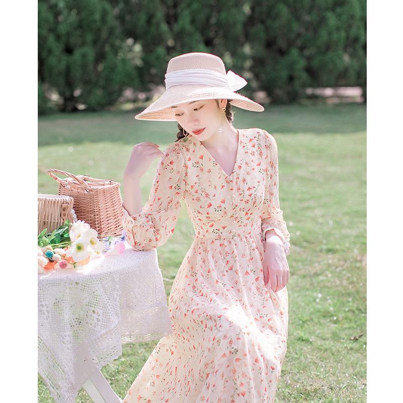 Đầm maxi tay dài cổ chữ V thiết kế hoa xinh xắn cho nữ cỡ S - 2XL | BigBuy360 - bigbuy360.vn