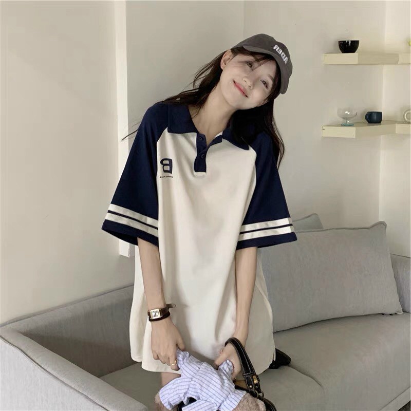 Áo Thun Form Rộng Tay Lỡ Cổ POLO chứ B - CLITUS FASHION