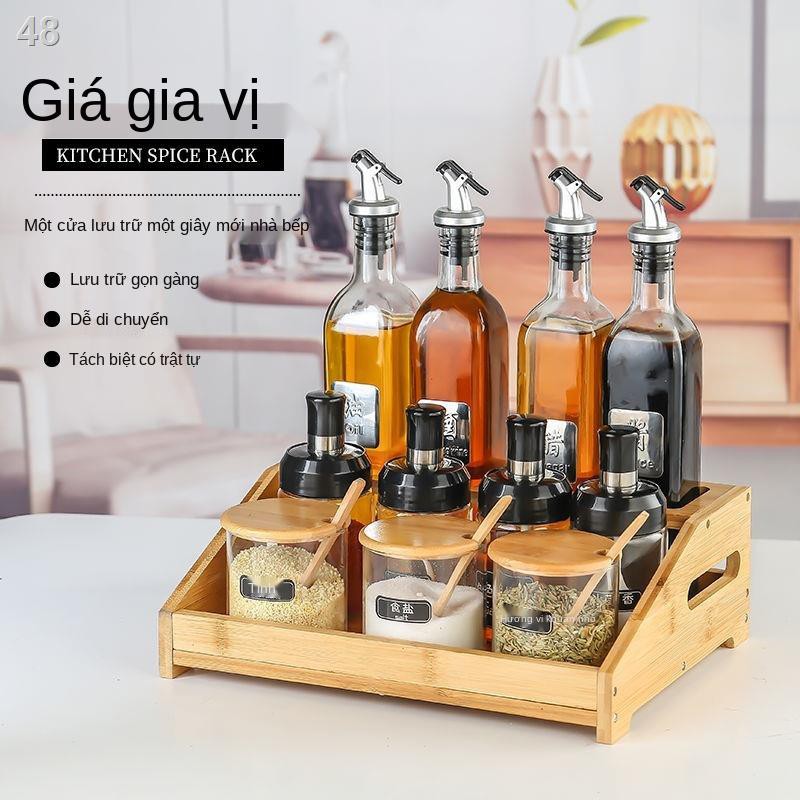 ✠ ♧ EChai dầu gia dụng vị lọ đựng đặt bếp giá múc xốp nhiều lớp đỡ bằng gỗ tre