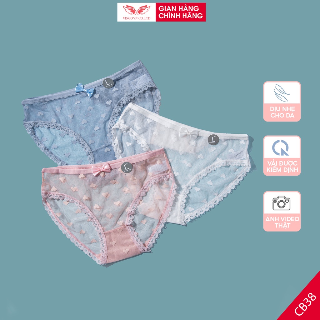 Combo 3 quần lót nữ ren xuyên thấu sexy VINGO đáy 2 lớp cotton kháng khuẩn thoáng khí an toàn CB38-3 VNGO