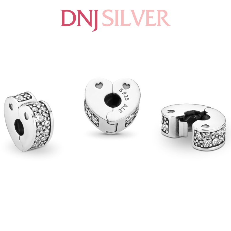 Charm bạc 925 cao cấp, hàng chuẩn bạc - Charm Clip Pavé Heart thích hợp để mix vòng tay charm - DN279