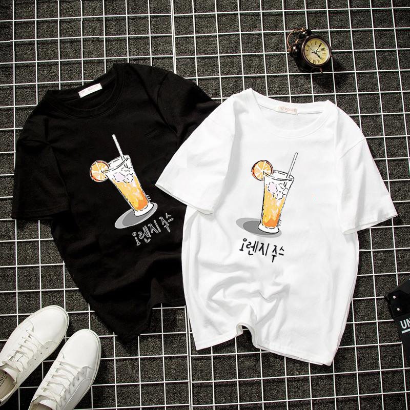 Áo thun unisex form rộng ly trà chanh vải dày mịn 2019T1707