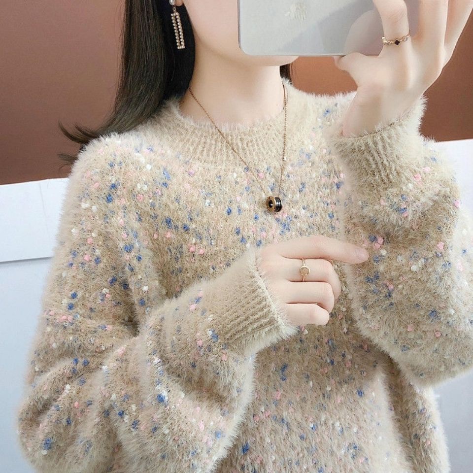 Áo sweater lông chồn nhân tạo dày dáng rộng thời trang thu đông thanh lịch dành cho nữ