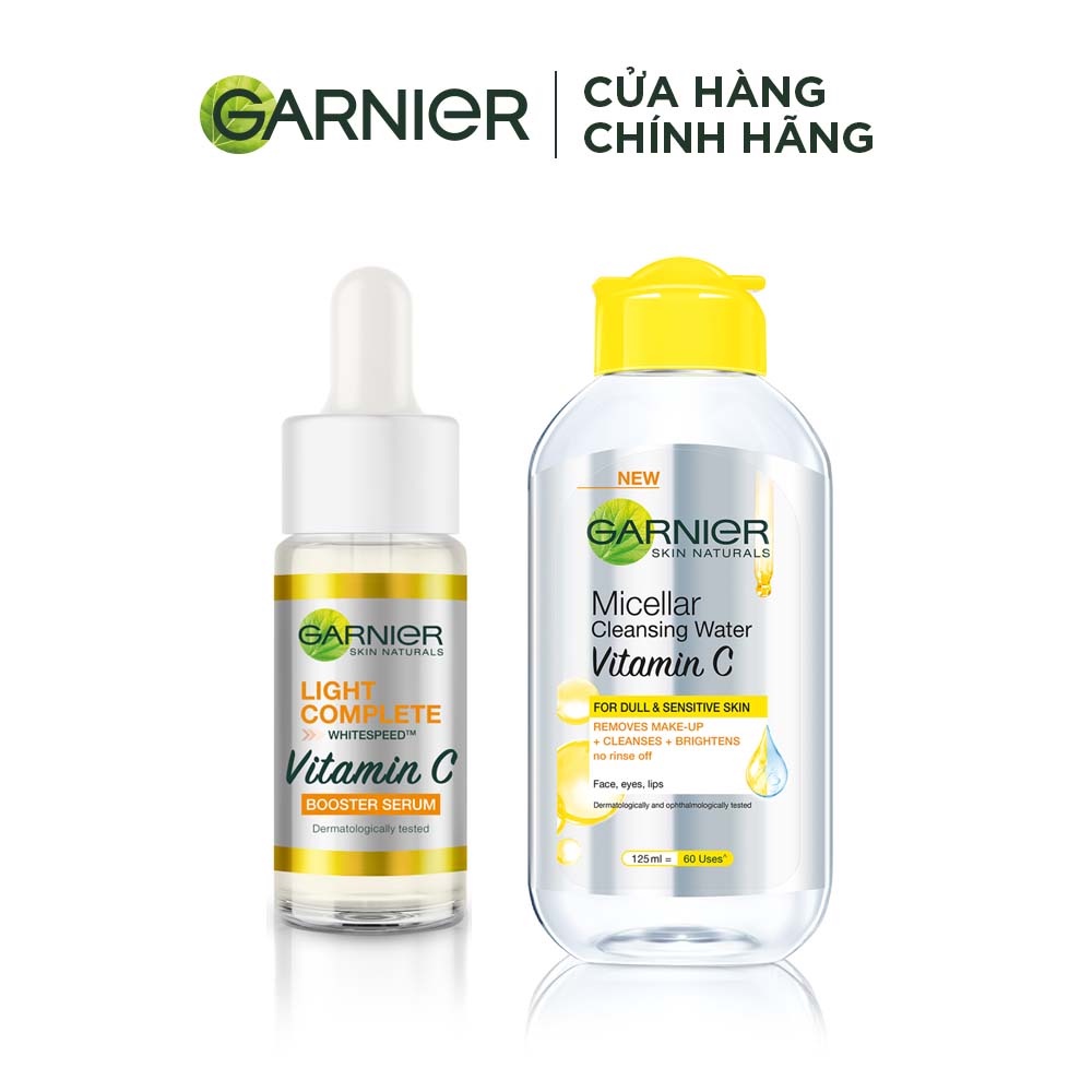 Bộ đôi Tinh chất sáng da Garnier Bright Complete Booster Serum 15ml &amp; Nước Tẩy Trang Garnier Micellar Water 125ml