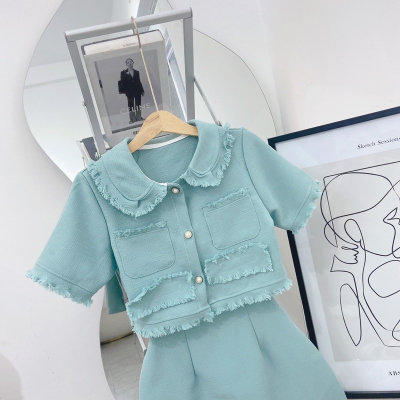 SET CROP BỐ DẠ XANH TƯA LAI + CHÂN VÁY