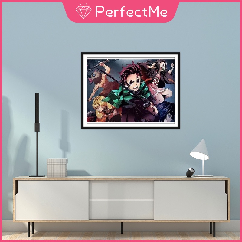 Bộ tranh đính đá họa tiết hoạt hình Demon Slayer độc đáo kích thước 40x30