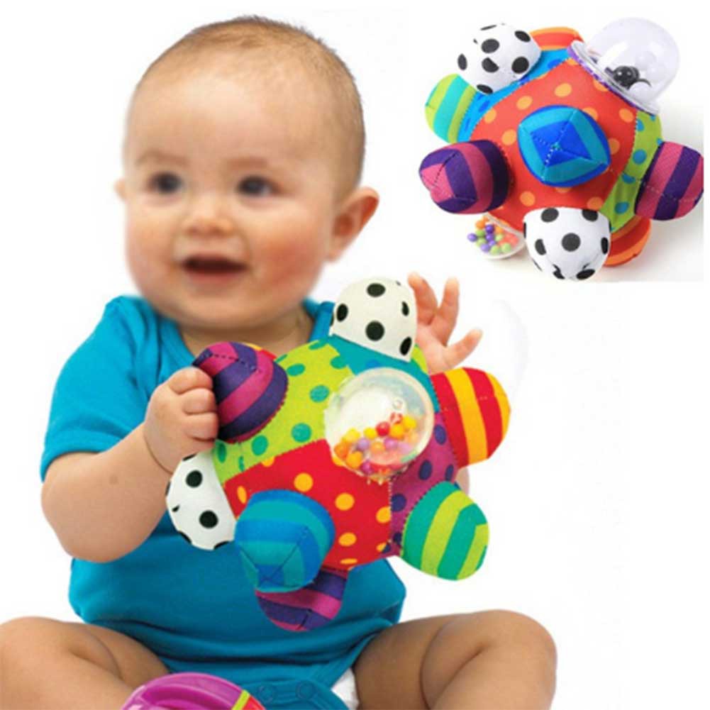 Baby Hand Rattle Bell with Soft Cloth Tactile Sensory Stereo Rattle Cloth Ball Toy for 0-1 Years Old Baby