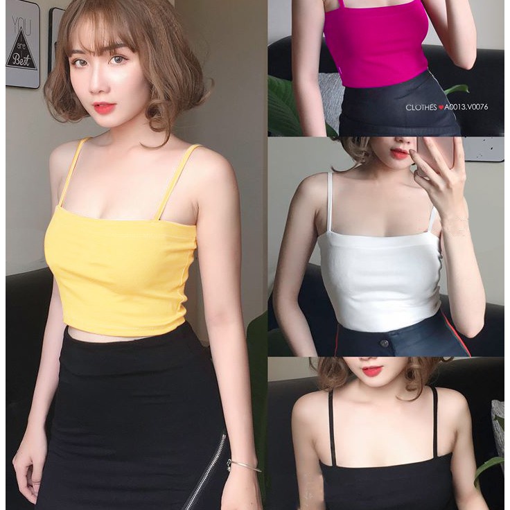 Croptop Áo Thun Nữ Nhiều Màu Thời Trang 24h 2 Dây Sợi Bún Bản 1cm Thun Gân