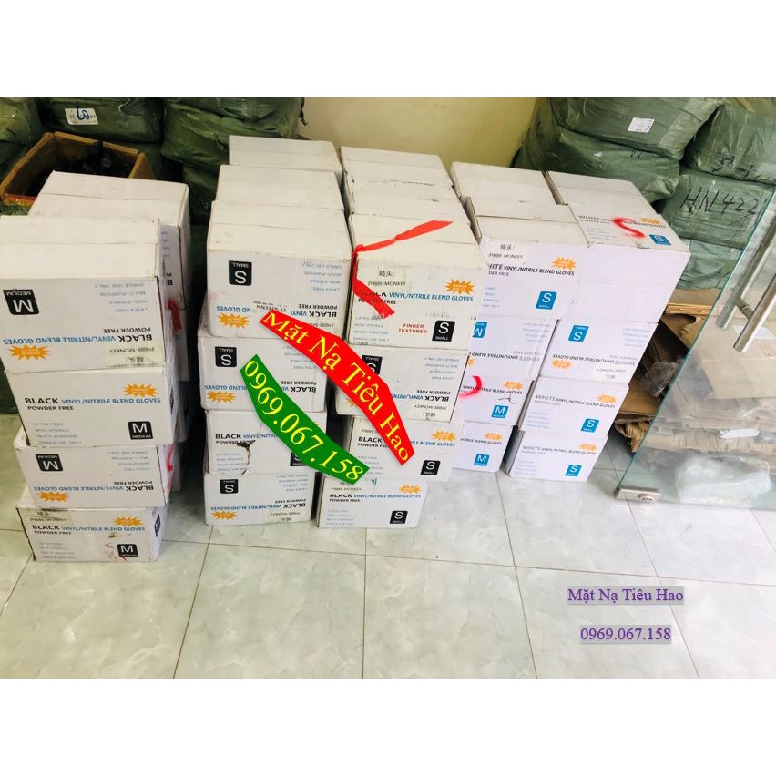 Găng tay cao su y tế không bột hộp 100 Chiếc, đen - xanh - trắng, sử dụng trong Salon Tóc - Spa Phun Xăm, Thẩm Mỹ Viện