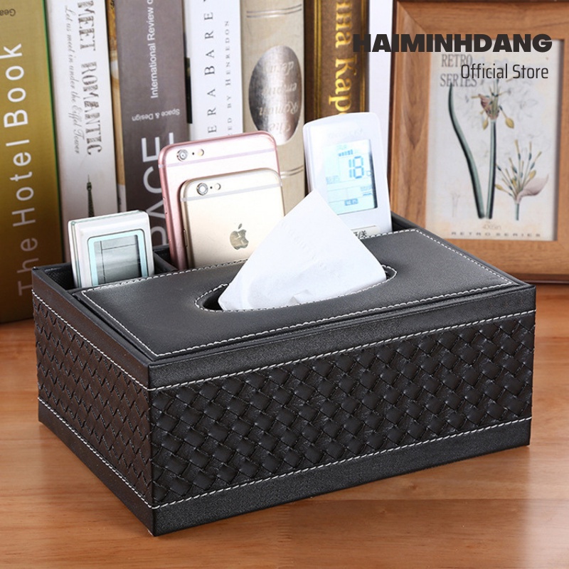 Hộp đựng giấy ăn bằng da kèm khay cao cấp, hộp đựng giấy đa năng trên ô tô, đựng đồ dùng tiện lợi